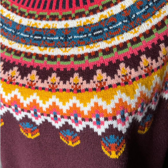 NEW Talbots Women's Fair Isle Sweater in Burgundy with Multi-colors Size XL - Picture 2 of 7